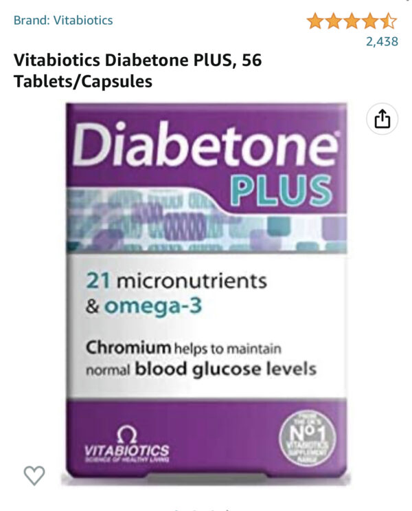 Vitabiotics Diabetone PlUS, 56 Tablets/Capsules