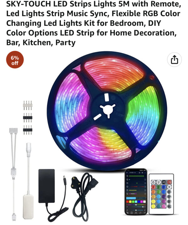 SKY-TOUCH LED Strips Lights 5M with Remote, Led Lights Strip Music Sync