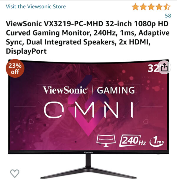 ViewSonic VX3219-PC-MHD 32-inch 1080p HD Curved Gaming Monitor