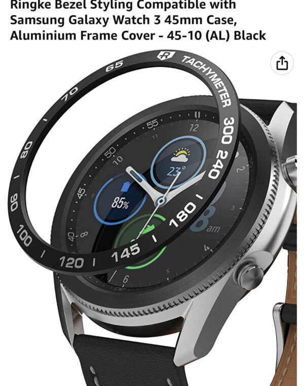 Ringke Bezel Styling Compatible with Samsung Galaxy Watch 3 45mm Case, Aluminium Frame Cover - 45-10 (AL) Black