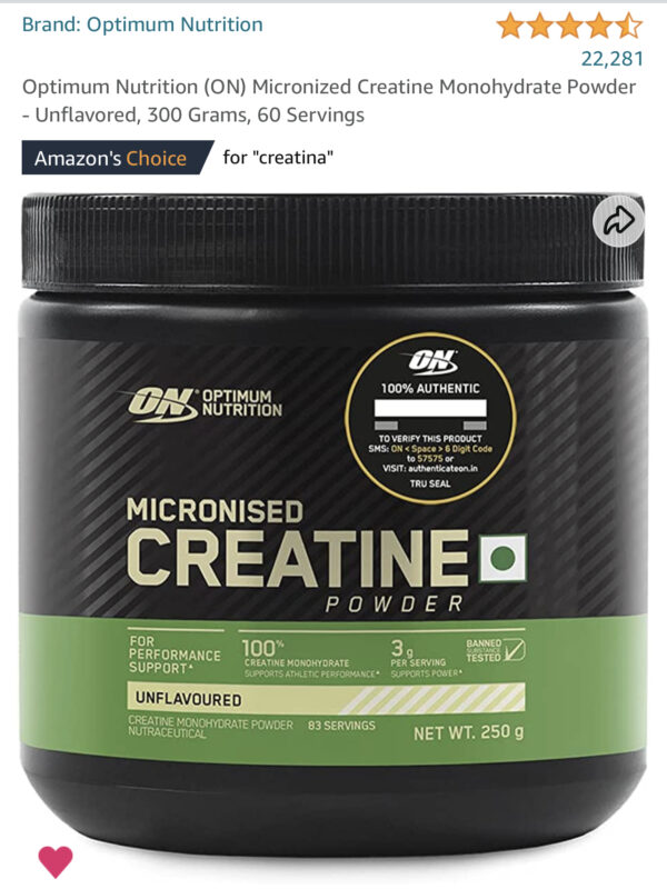 Optimum Nutrition (ON) Micronized Creatine Monohydrate Powder - Unflavored, 300 Grams, 60 Servings