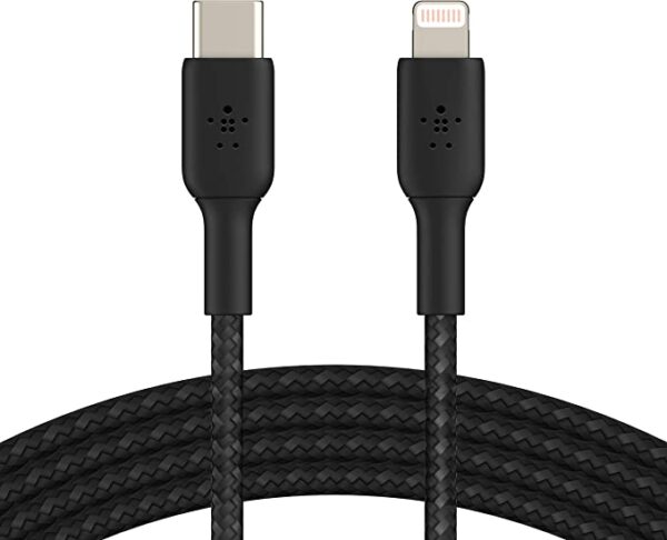 Belkin Braided USB-C to Lightning Cable (iPhone Fast Charging Cable for iPhone 14, 13, 12 or earlier) Boost Charge MFi-Certified iPhone USB-C Cable (2m, Black)