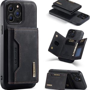 Leather Wallet Phone Cases Compatible with iPhone 14 Pro Max (Black)