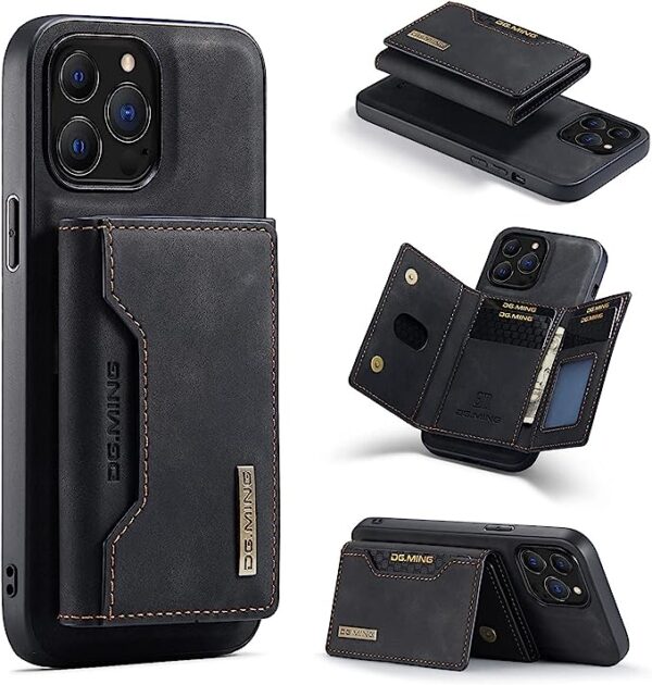 Leather Wallet Phone Cases Compatible with iPhone 14 Pro Max (Black)