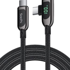سوبي كيبل USB C الى USB C بزاوية قائمة 100 واط، كيبل مضفر من خليط الزنك من النوع