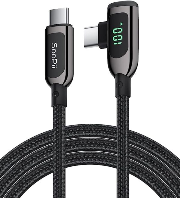 سوبي كيبل USB C الى USB C بزاوية قائمة 100 واط، كيبل مضفر من خليط الزنك من النوع
