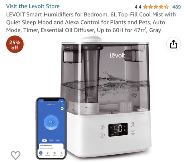 LEVOIT Smart Humidifiers for Bedroom, 6L Top-Fill Cool