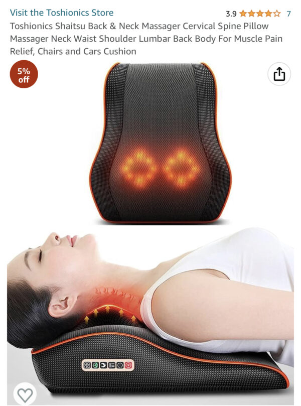 Toshionics Shaitsu Back & Neck Massager Cervical Spine Pillow Massager