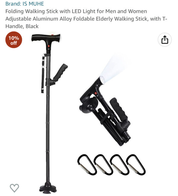 Folding Walking Stick with LED Light for Men and Women