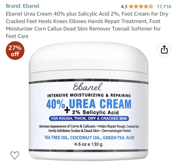 Ebanel Urea Cream 40% plus Salicylic Acid 2%, Foot Cream for Dry Cracked Feet