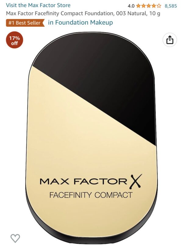 Max Factor Facefinity Compact Foundation, 003 Natural, 10 g