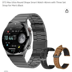 DT3 Max Ultra Round Shape Smart Watch 46mm with Three Set Strap for Men's Black