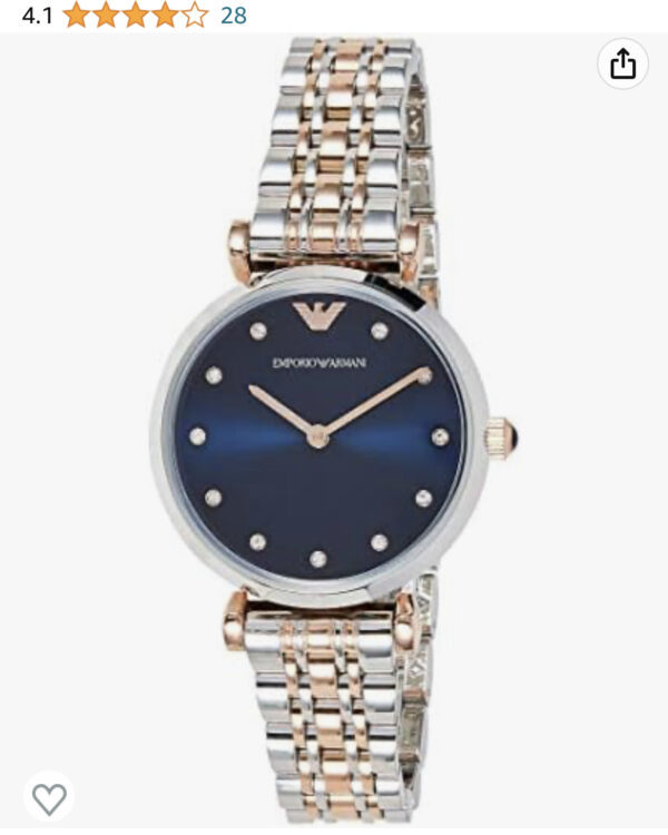 Emporio Armani Women's Quartz Watch, Analog Display and Stainless Steel Strap AR11092, Silver