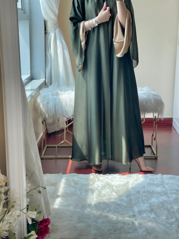 C-Green-Beige-Duotone-Abaya-Set مع التوصيل داخل دبي