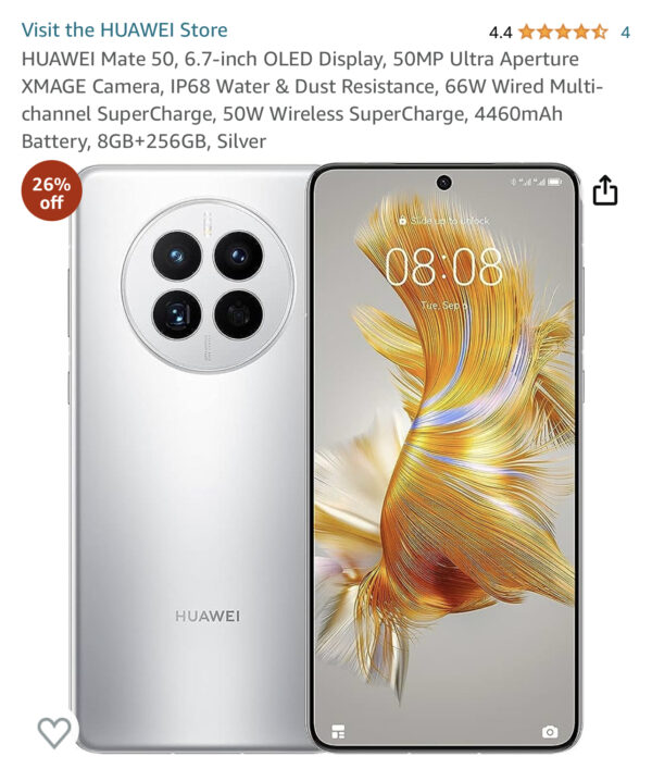 HUAWEI Mate 50, 6.7-inch OLED Display, 50MP Ultra Aperture XMAGE Camera, IP68 Water & Dust Resistance,