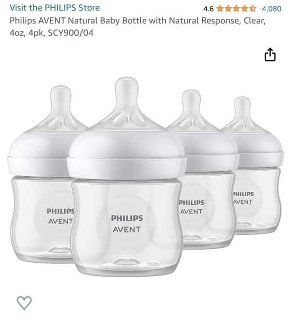Philips AVENT Natural Baby Bottle with Natural Response, Clear, 4oz, 4pk, SCY900/04