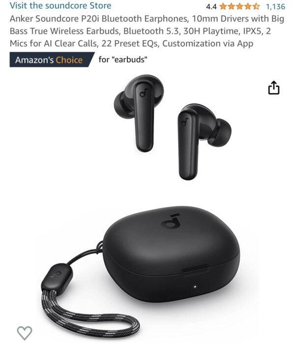 Anker Soundcore P20i Bluetooth Earphones, 10mm Drivers with Big Bass True Wireless Earbuds