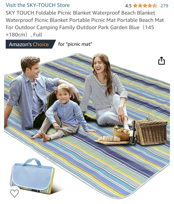 SKY TOUCH Foldable Picnic Blanket Waterproof Beach Blanket
