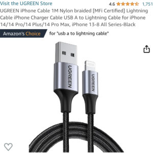 UGREEN iPhone Cable 1M Nylon braided [MFi Certified] Lightning