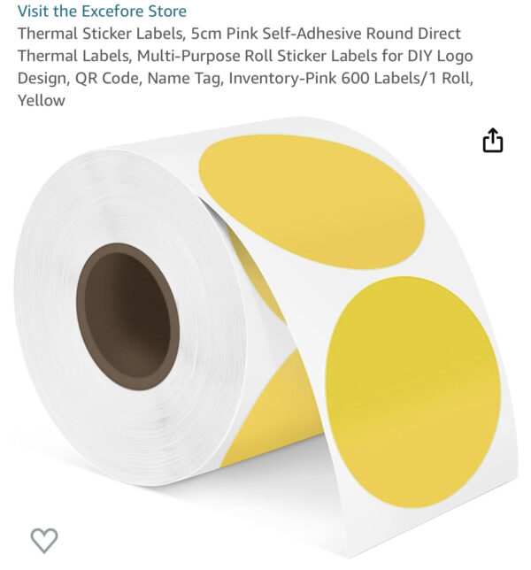 Thermal Sticker Labels, 5cm Pink Self-Adhesive Round Direct
