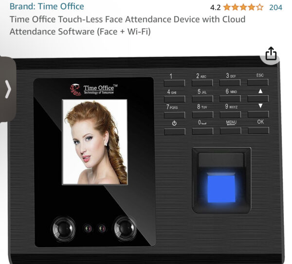 Time Office Touch-Less Face Attendance Device with Cloud Attendance Software (Face + Wi-Fi)