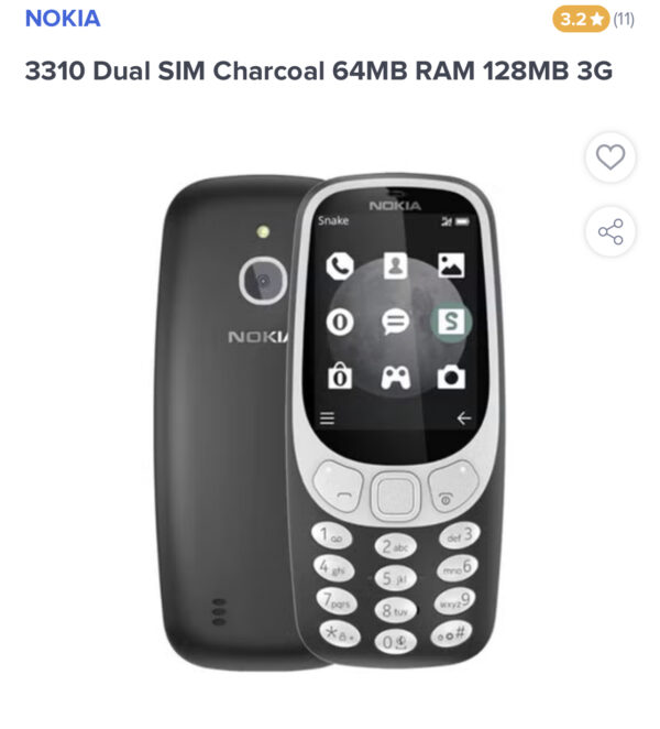 3310 Dual SIM Charcoal 64MB RAM 128MB 3G