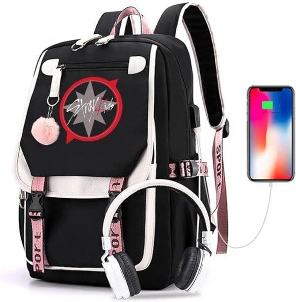 WGEEEY Kpop Stray Kids Backpack Merchandise, Stray Kids Book Bag Casual Backpack Gift, Black, Laptop
