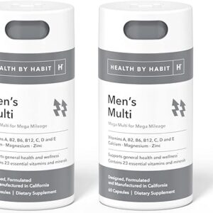 Health By Habit Mens Multi Supplement 2 Pack (120 Capsules) - 23 Essential Vitamins and Minerals, Supports General Health & Wellness, Non-GMO, Sugar Free (2 Pack)