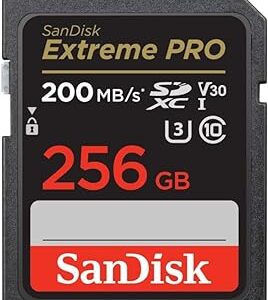 SanDisk 256GB Extreme PRO SDXC card + RescuePRO Deluxe, up to 200MB/s, UHS I, Class 10, U3, V30 SDSDXXD 256G GN4IN, Black