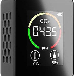 CO2 Detector, CO2 Detector Air Monitor, Carbon Dioxide Detector with Temperature Humidity, USB Charger Air Quality Monitor Sensor Detector for Home Office Gym Car (Black)