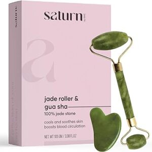 Saturn by GHC Facial Massager Jade Roller & Gua Sha Tool Natural Himalayan Stone for Face Neck Healing Skin Wrinkles & Serum Application