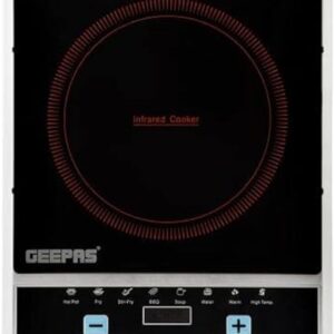 Geepas Digital Infrared Cooker- GIC6101N| Single Cooking Hob, 2000-Watt Infrared Burner With 10 Level Adjustable Temperature| Button Control, Multi Functions| Black, 2 Years Warranty
