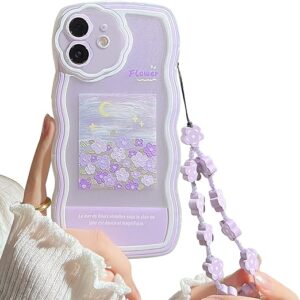 NITITOP Compatible for iPhone 11 Case with Chain Oil Painting Purple Flower Lovely Flower Bracelet Wrist-Band for Women Girls, Soft TPU Shockproof Cover-Oil Flower (BA00156-Oil Flower)