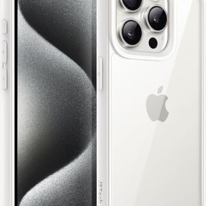 JETech Case for iPhone 15 Pro Max 6.7-Inch, Shockproof Phone Bumper Cover, Solid Color Matte TPU Frame, Anti-Scratch Clear Back (White Titanium)