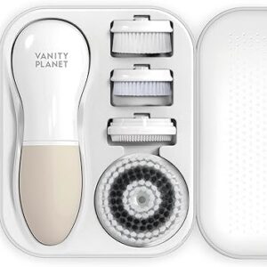 (Warm Gray) - Vanity Planet Raedia Facial Cleansing Brush - Warm Grey - 3 Interchangeable Face Brush Heads and Body Brush - Lightweight Daily Exfoliator for Glowing Skin - Water Resistant