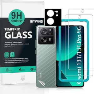 IBYWIND 2 Pack Screen Protector For Xiaomi 13T/13T Pro 5G 6.67"(Not For Xiaomi 13/13 Pro 5G/13 Lite 5G/13 Ultra 5G),9H Hardness Tempered Glass,With 1Pc Camera Lens Protector,1Pc Back Carbon Fiber Film