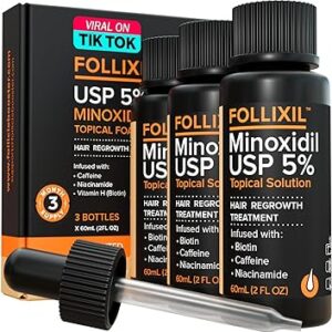 5% Minoxidil for Men and Women Lotion - 3 Months - Hair Growth Serum with Biotin, Caffeine and Niacinamide - Hair Regrowth Treatment For Stronger, Thicker Longer Hair - Stops Hair Thinning