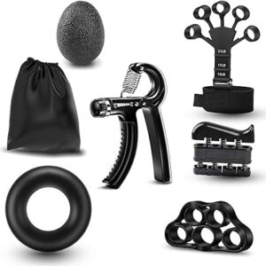 Grip Strength Trainer Kit (6 Pack) with Finger Exerciser, Hand Grip Strengthener, Hand Extension Exerciser, Stress Relief Ball and Forearm Workout Ring is Suitable for All Sizes and ages