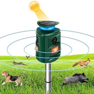 Eesyy Cat Repellent, Ultrasonic Solar Outdoor Animal Repeller, Activated Waterproof Cat Repellent with Ground Stake, Motion Sensor, 5 Modes, Ultrasonic Animal Scarer for Garden Yard Field Farm