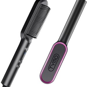 TYMO Hair Straightener Brush, Hair Iron with Built-in Comb. Tourmaline Ceramic Coating. Fast Heating & 5 Temp Settings. Hair Straightener Brush That Salon Styling at Home. (Matte Black)