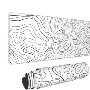Large Gaming Mouse Pad with Stitched Edges, Extended XL Mousepad simple lines Topographic Map Desk Mat, Desk Pad for Keyboard and Mouse 80 * 30 cm (white)