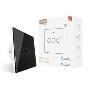 MOES WiFi RF433 Smart Touch Wall Switch No Neutral Wire Needed, Single Wire Smart Switch Compatible with Smart Life/Tuya App, Works with Alexa and Google Home 3 Gang Black