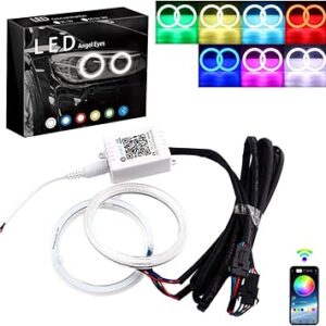 GrandviewTM 1-set 80MM Multi-Color RGB LED Halo Rings Light COB 81SMD Smart Phone iOS Android App Bluetooth Control Car Angel Eyes Circle Ring Headlight Lamp Daytime Running Lights(DRL)12V