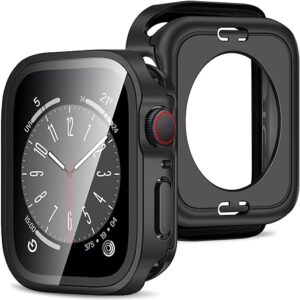 UOEPOWA 2 in 1 Case Compatible with Apple Watch Series 9 (2023) Series 8 Series 7 45mm with Built-in Screen Protector, Straight Edge Hard PC Full Body Protective Cover for iWatch 45mm