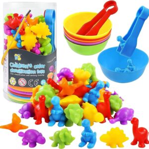 Counting Dinosaur Toys Matching Games with Sorting Bowls Preschool