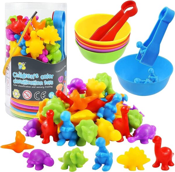 Counting Dinosaur Toys Matching Games with Sorting Bowls Preschool