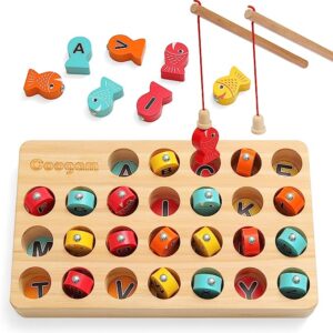 Coogam Wooden Magnetic Fishing Game, Fine Motor Skill Toy ABC Alphabet Color