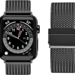 Fullmosa Compatible Metal Apple Watch Band 49mm 45mm 44mm 42mm 41mmm 40mm 38mm, Stainless Steel Mesh iWatch Band for iWatch Ultra Ultra 2 SE2 SE Series 9 8 7 6 5 4 3 2 1，42mm 44mm 45mm 49mm Black