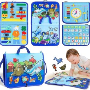 AM ANNA Busy Board, Unique Sea Animals Design Activity Board for Boys Girls