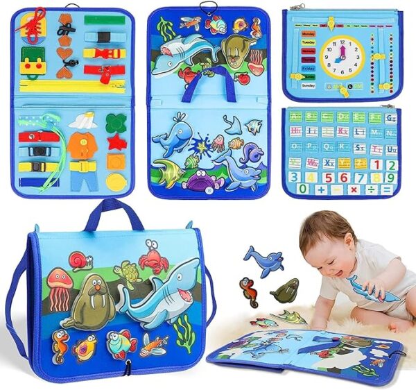 AM ANNA Busy Board, Unique Sea Animals Design Activity Board for Boys Girls